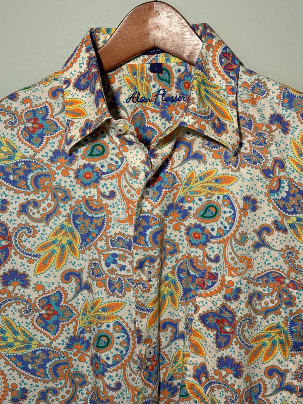 Alan Flusser Cream Paisley Button-Down Shirt with Blue & Orange Accents
